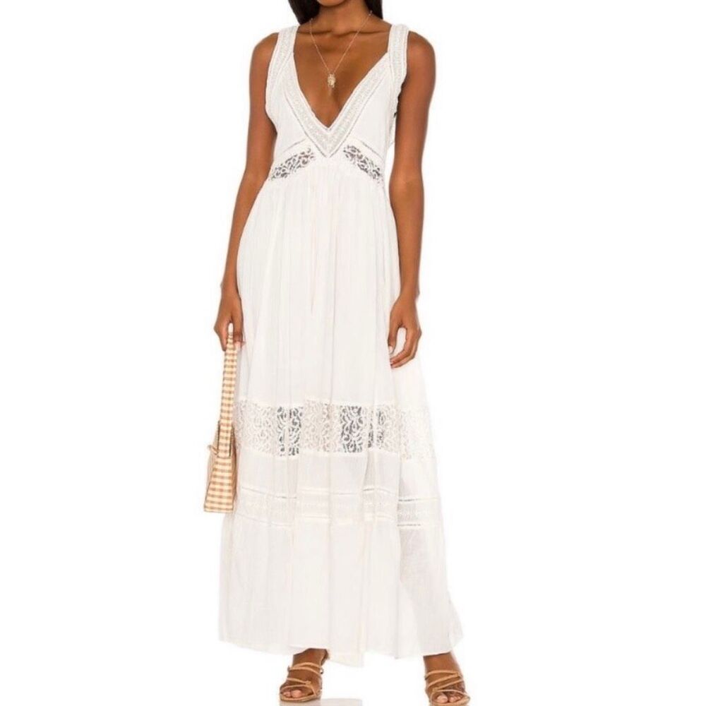 Free People Carla Maxi Dress with Lace Insets, XS